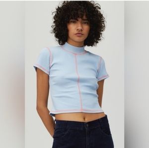 NWT- Daydreamer Blue and Orange Short Sleeve Ribbed Mock Turtleneck Size Small